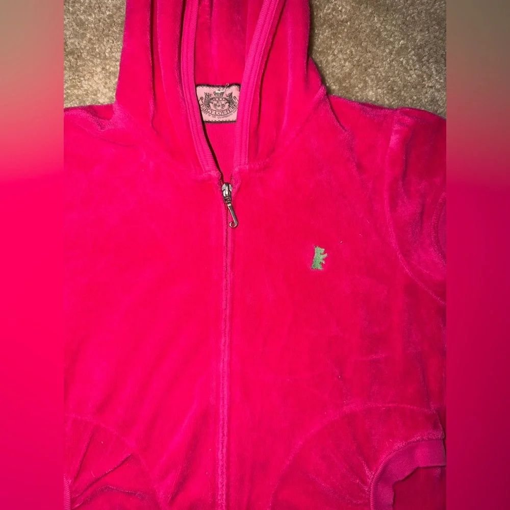 Girls hot pink Velour Juicy Couture zip up cover up sz 10 - Picture 3 of 5